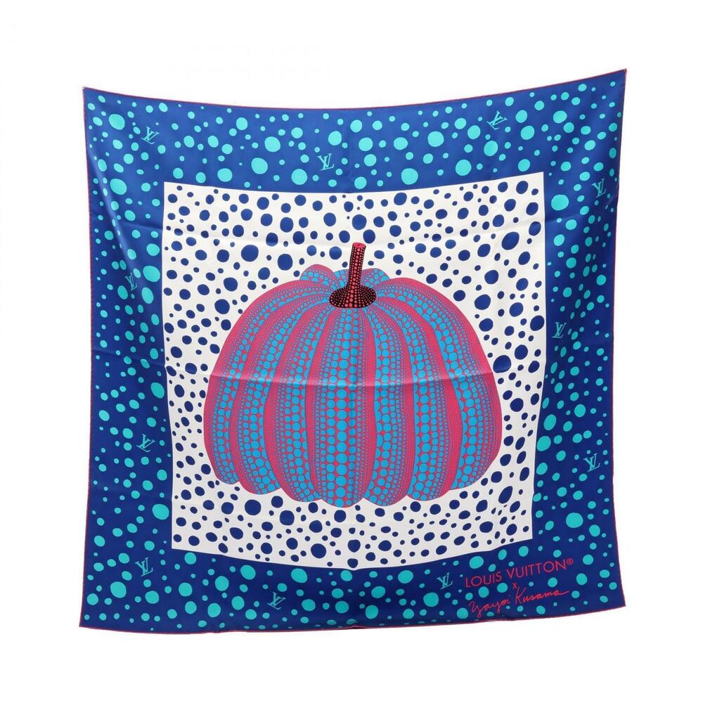 Louis Vuitton x Yayoi Kusama Carre 90 Pumpkin Scarf, Silk, Women's, Blue/Mult...